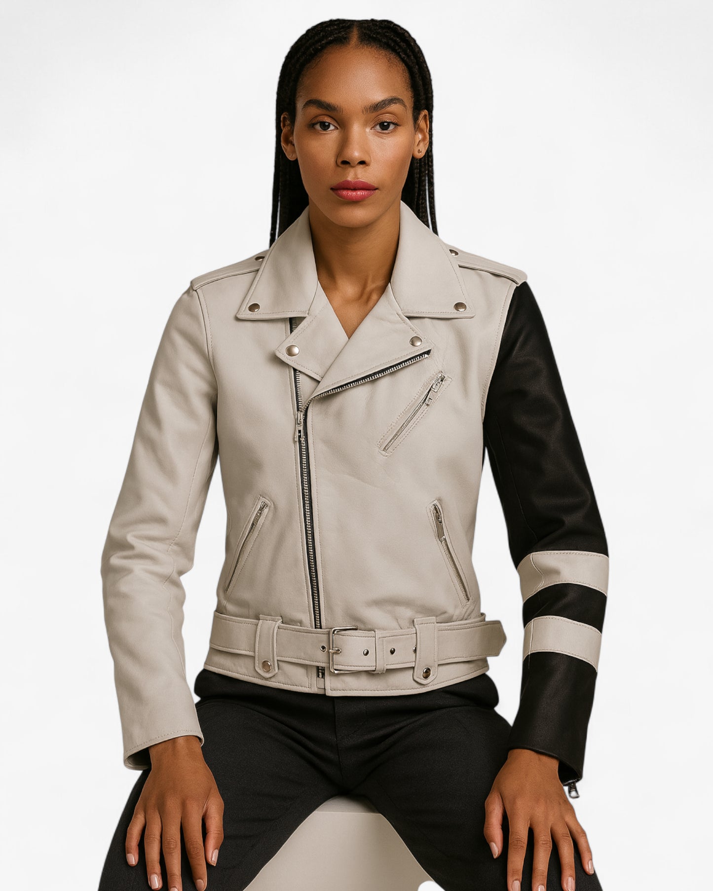 Veste en cuir motard bicolore