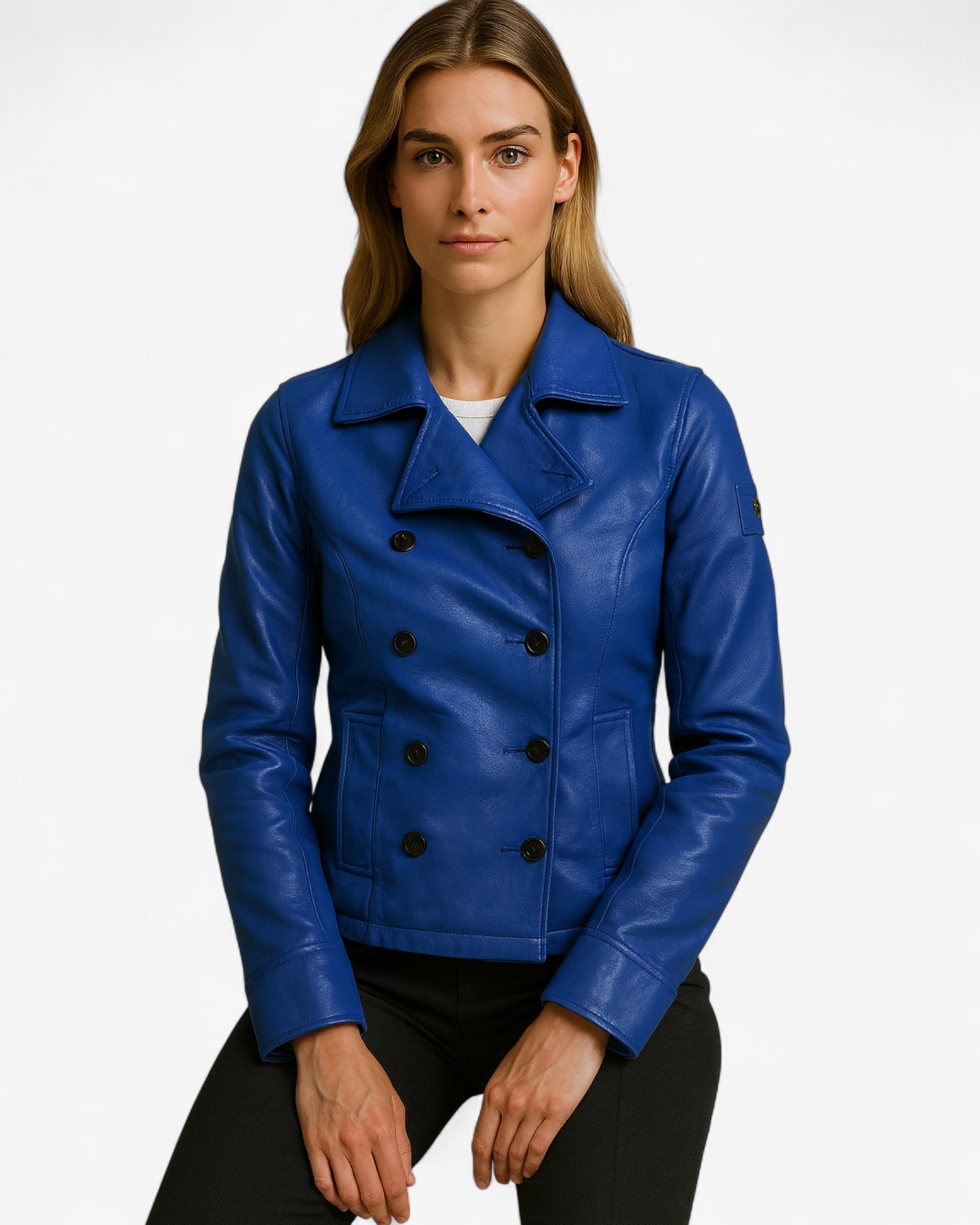 Veste en cuir caban azur