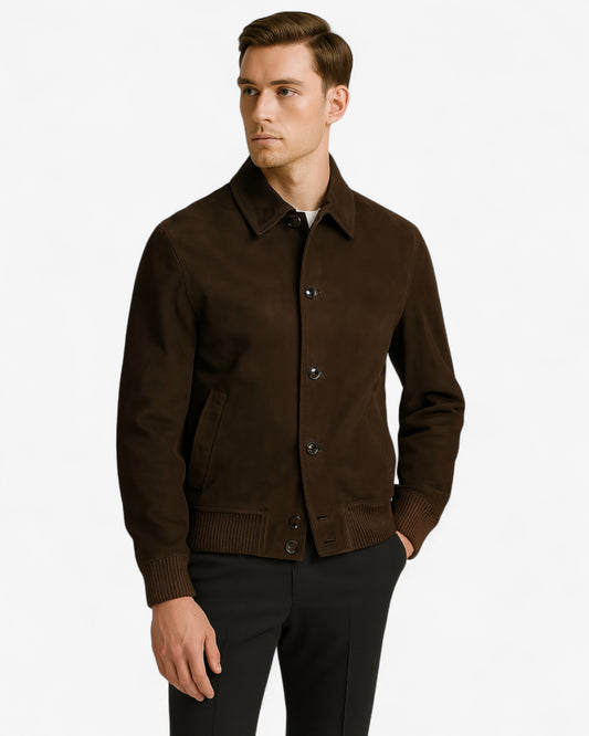 Klassisk bomberjacka i mocka med knappar