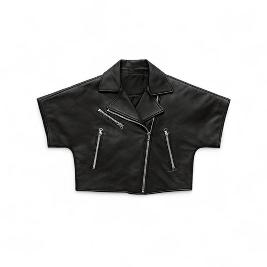 Veste en cuir biker courte Edge