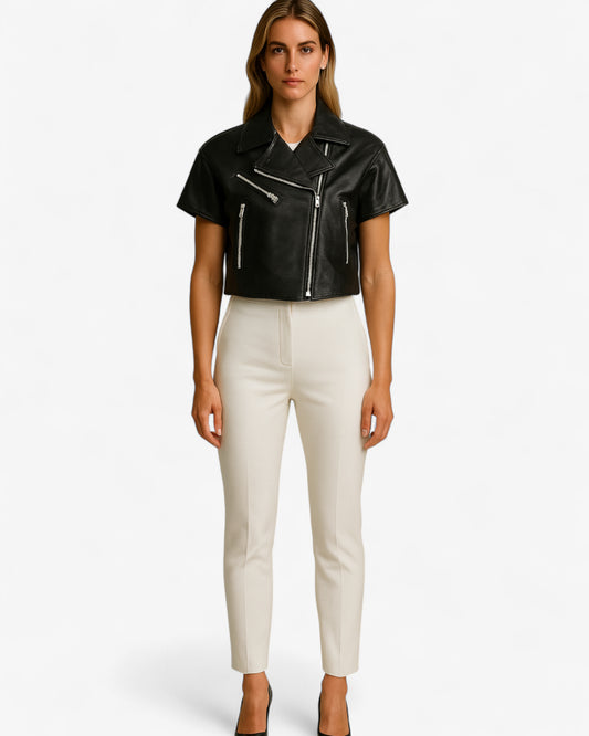 Veste en cuir biker courte Edge