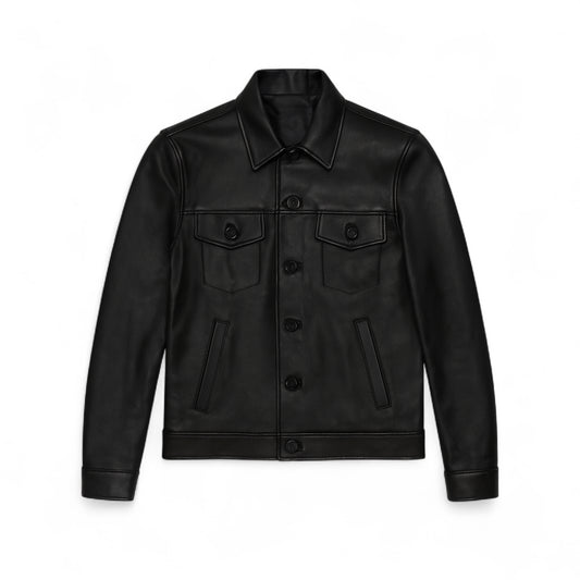 Veste en cuir classique à boutons