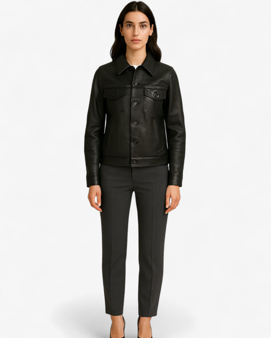 Veste en cuir classique à boutons