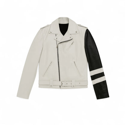 Veste en cuir motard bicolore