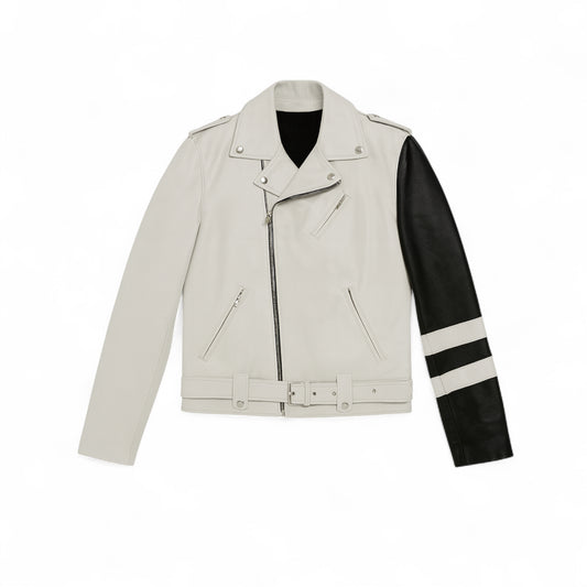 Veste en cuir motard bicolore