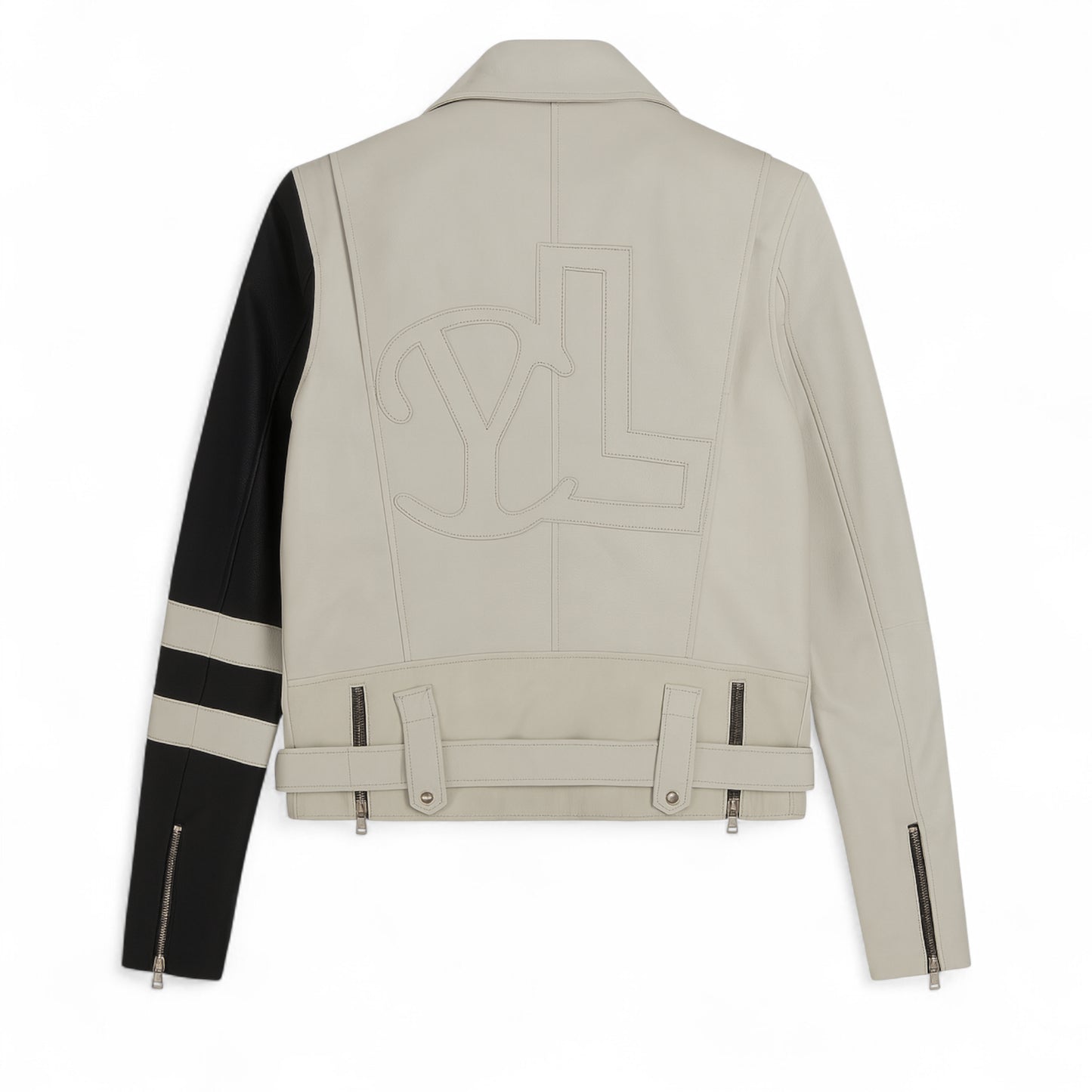 Veste en cuir motard bicolore