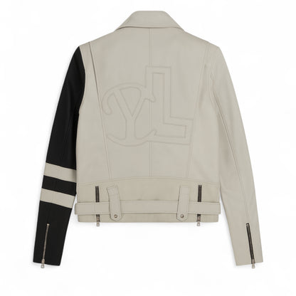 Veste en cuir motard bicolore