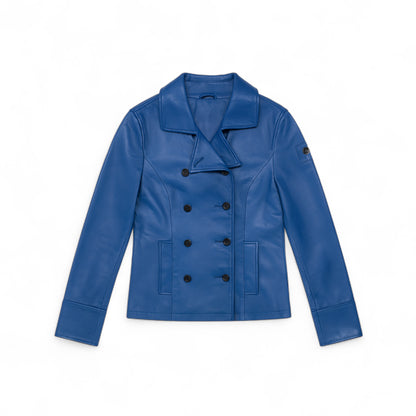 Veste en cuir caban azur