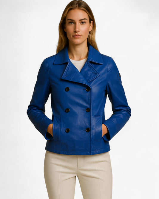 Veste en cuir caban azur