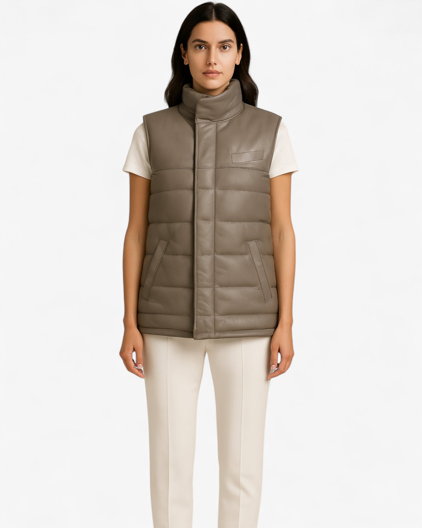 Elegancka pikowana skórzana kamizelka