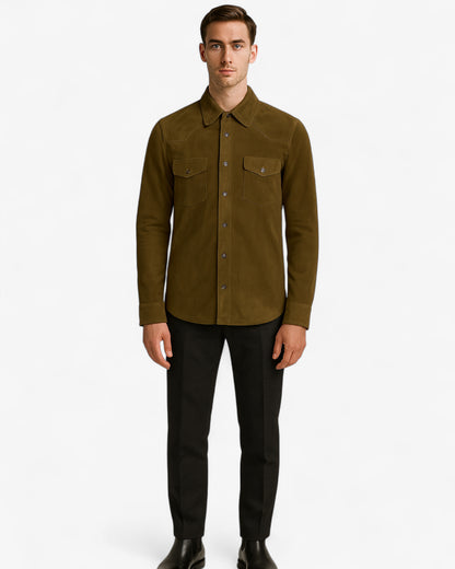 Giacca Camicia in Camoscio Salvia